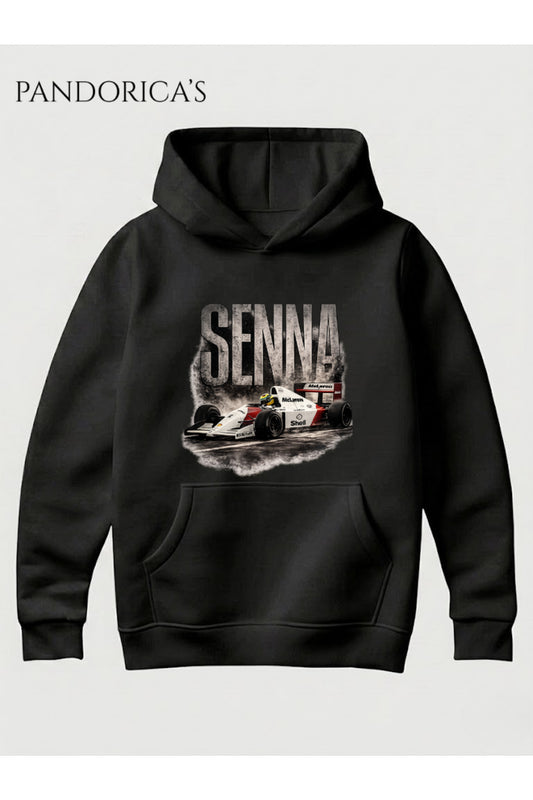 Ayrton Senna Tasarımı Sırt ve Ön Baskılı Unisex Kapüşonlu Pamuklu Sweatshirt (Hoodie)
