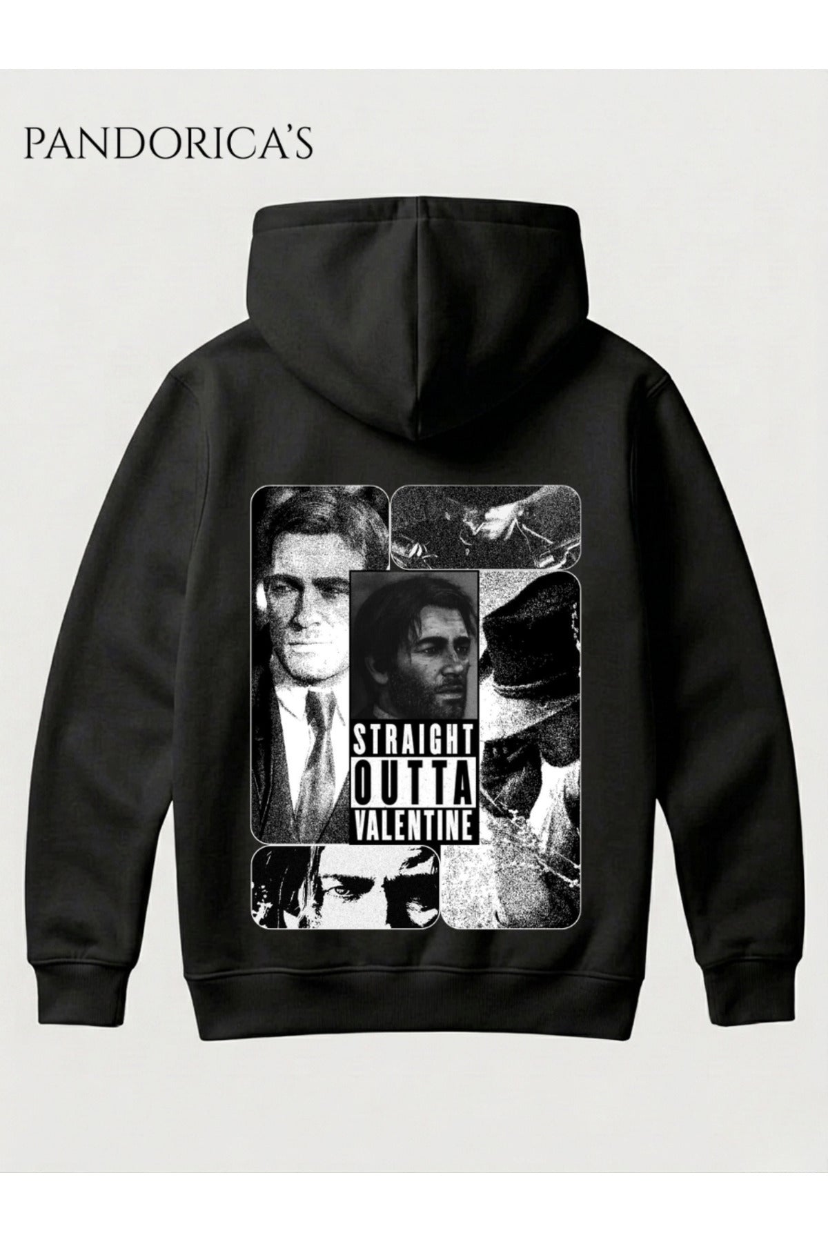 Siyah Red Dead Redemption 2 Arthur Morgan Tasarımı Yazılı Sırt Baskılı Unisex Kapüşonlu Pamuklu Sweatshirt Hoodie - 51