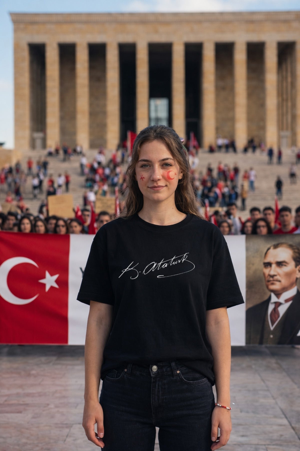 Siyah Pandorica's Mustafa Kemal Atatürk Tasarımı İmzalı Baskılı Unisex Pamuklu T-Shirt - 41
