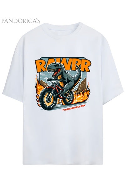 DİNO Tasarım Serisi Rider Motorcu Dino "ROARR" Yazılı Dinazor Baskılı Pamuklu Unisex Tişört