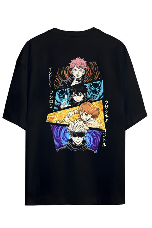 Jujutsu Kaisen Anime Serisi Sırt ve Ön Baskılı Yazılı Pamuklu Unisex Tişört