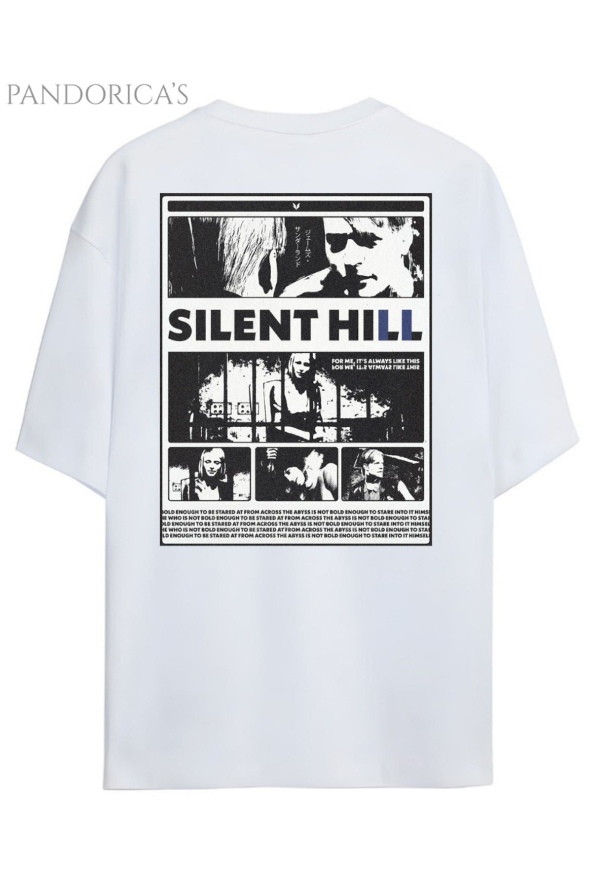 Beyaz Pandorica's Silent Hill Tasarımı Sırt Baskılı Unisex Pamuklu T-Shirt - 51