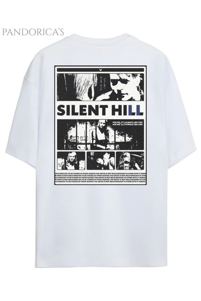 Pandorica's SILENT HILL Tasarımı Sırt Baskılı Unisex Pamuklu T-shirt