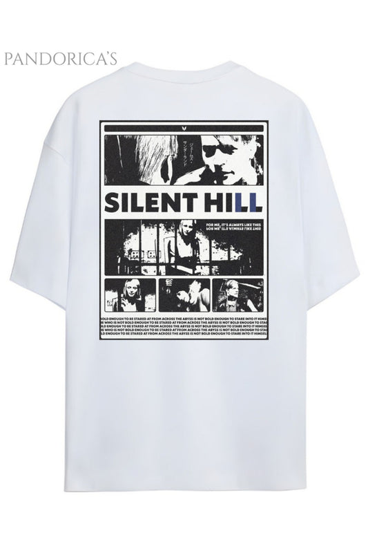 Pandorica's SILENT HILL Tasarımı Sırt Baskılı Unisex Pamuklu T-shirt