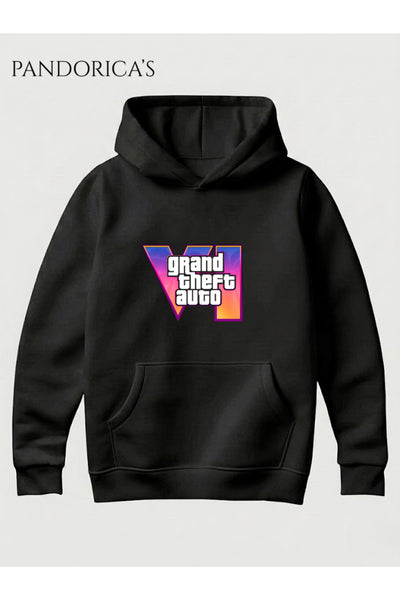 GTA Tasarımı Yazılı Baskılı Unisex Kapüşonlu Pamuklu Sweatshirt Hoodie