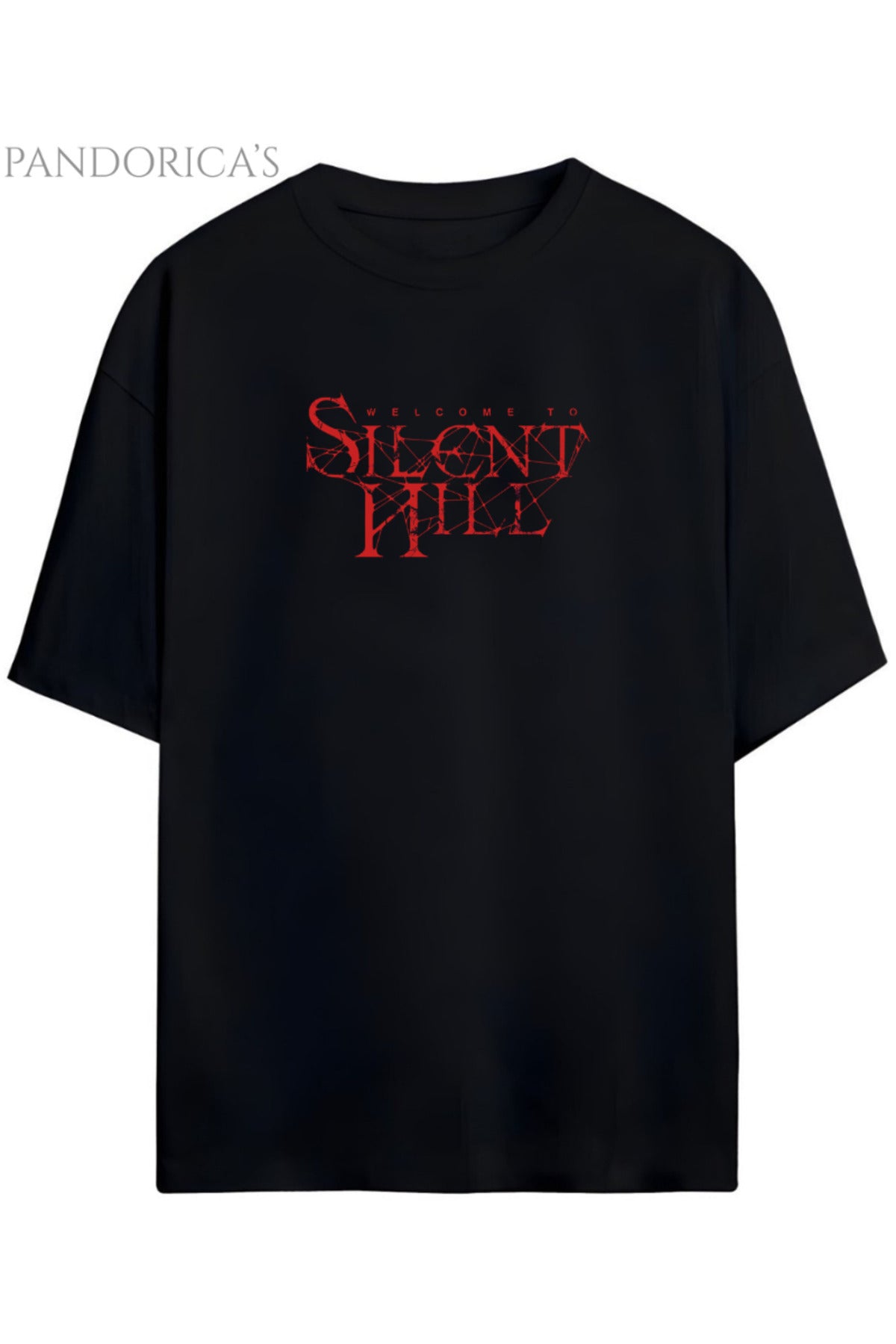 Siyah Pandorica's Silent Hill Tasarımı Sırt Ve Ön Baskılı Unisex Pamuklu T-Shirt - 1