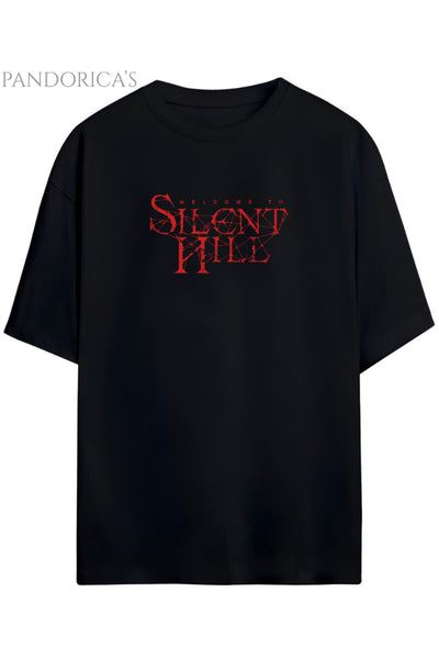 Pandorica's SILENT HILL Tasarımı Sırt ve Ön Baskılı Unisex Pamuklu T-shirt