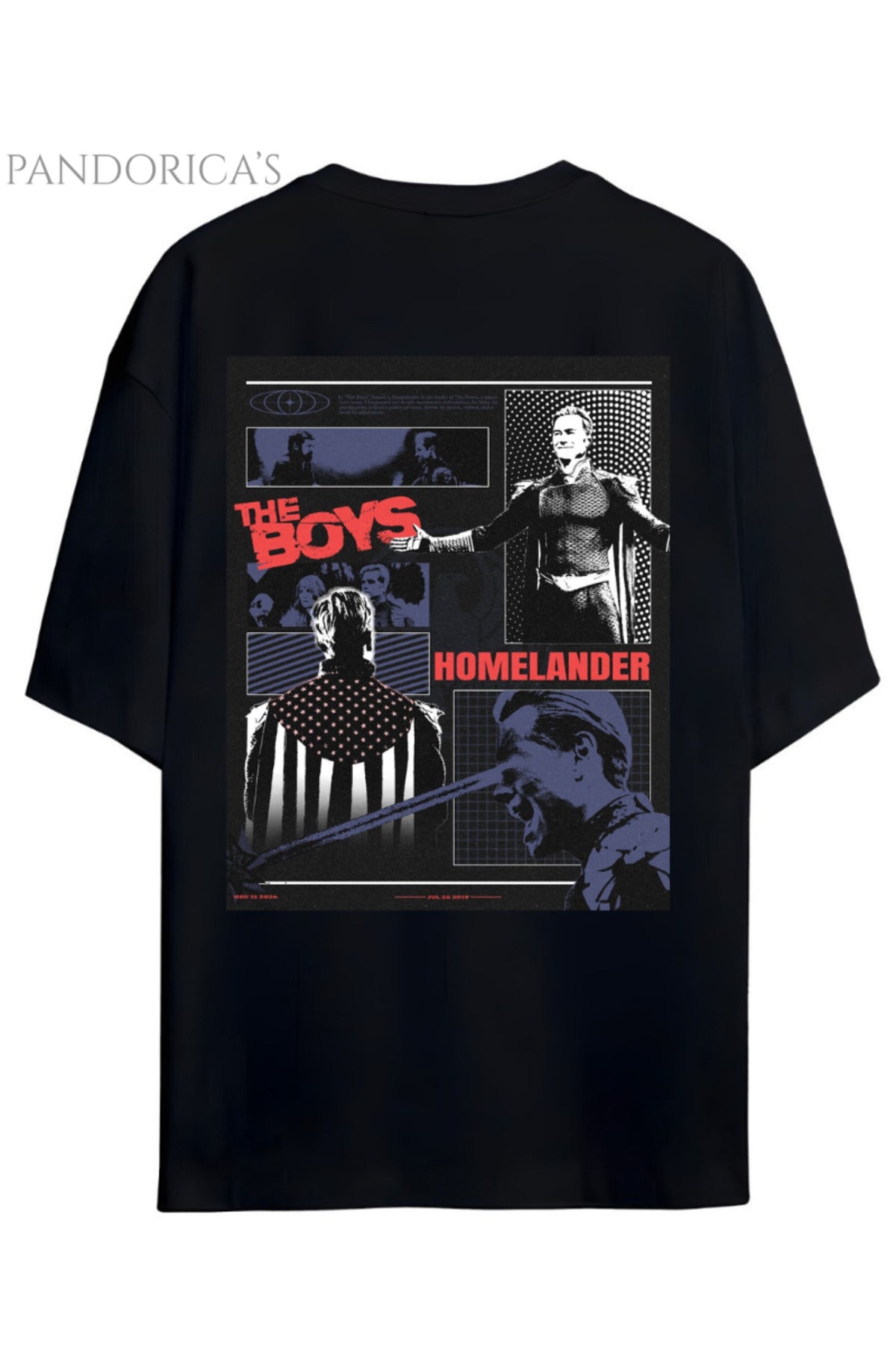 Siyah Pandorica's The Boys Homelander Sırt Baskılı Unisex Relaxed Kalıp Pamuklu Tişört - 46
