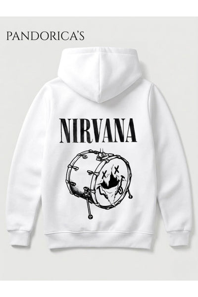NIRVANA Tasarımı Yazılı SIRT Baskılı Unisex Kapüşonlu Pamuklu Sweatshirt Kanguru Cep Hoodie