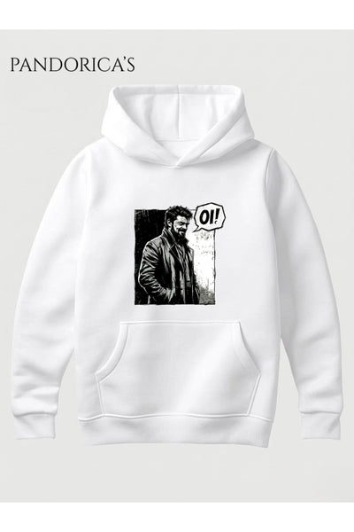 The Boys Billy Butcher Tasarımı "Oİ" Yazılı Baskılı Unisex Kapüşonlu Pamuklu Sweatshirt Hoodie