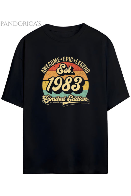 Pandorica's Vintage 1983 Doğum Yılı Baskılı Retro Tasarım Serisi Unisex Pamuklu Tişört