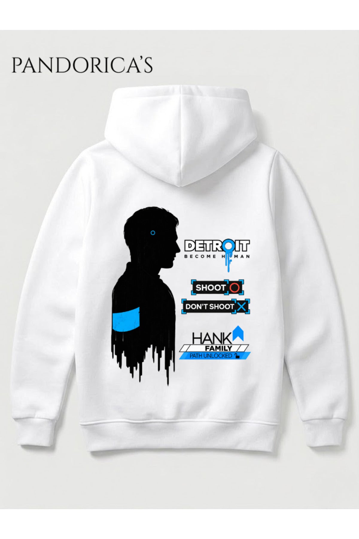 Detroit: Become Human Özel Tasarımı "Connar" Temalı Yazılı Sırt Baskılı Unisex Kapüşonlu Pamuklu Sweatshirt Hoodie