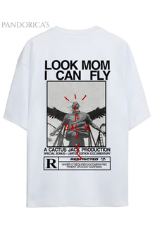 Travis Scott Tasarım Serisi "Astroworld Look Mom I Can Fly" Yazılı Sırt Baskılı Pamuklu Unisex Tişört
