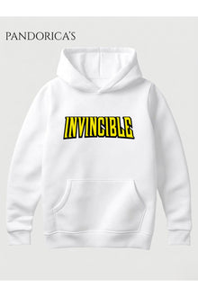 INVINCIBLE Tasarım Serisi İkonik Fontta Yazılı Baskılı Unisex Kapüşonlu Pamuklu Sweatshirt (Hoodie)