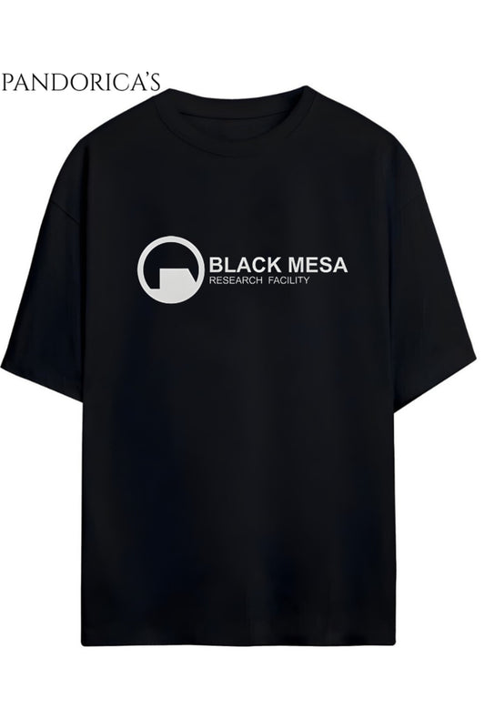 Half Life Tasarım Serisi " BLACK MESA RESEARCH FACILITY " Yazılı Baskılı Pamuklu Relaxed Kalıp Gamer T-shirt