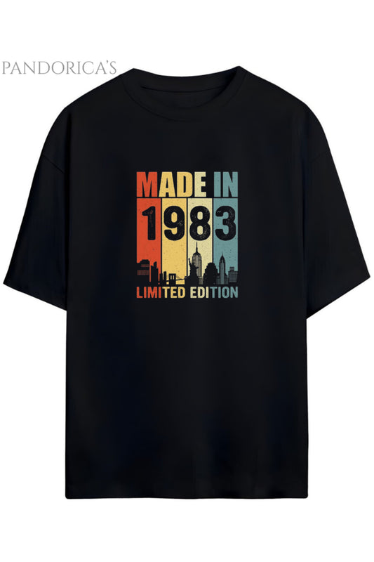 Pandorica's Vintage 1983 Doğum Yılı Baskılı Retro Tasarım Serisi Unisex Pamuklu Tişört