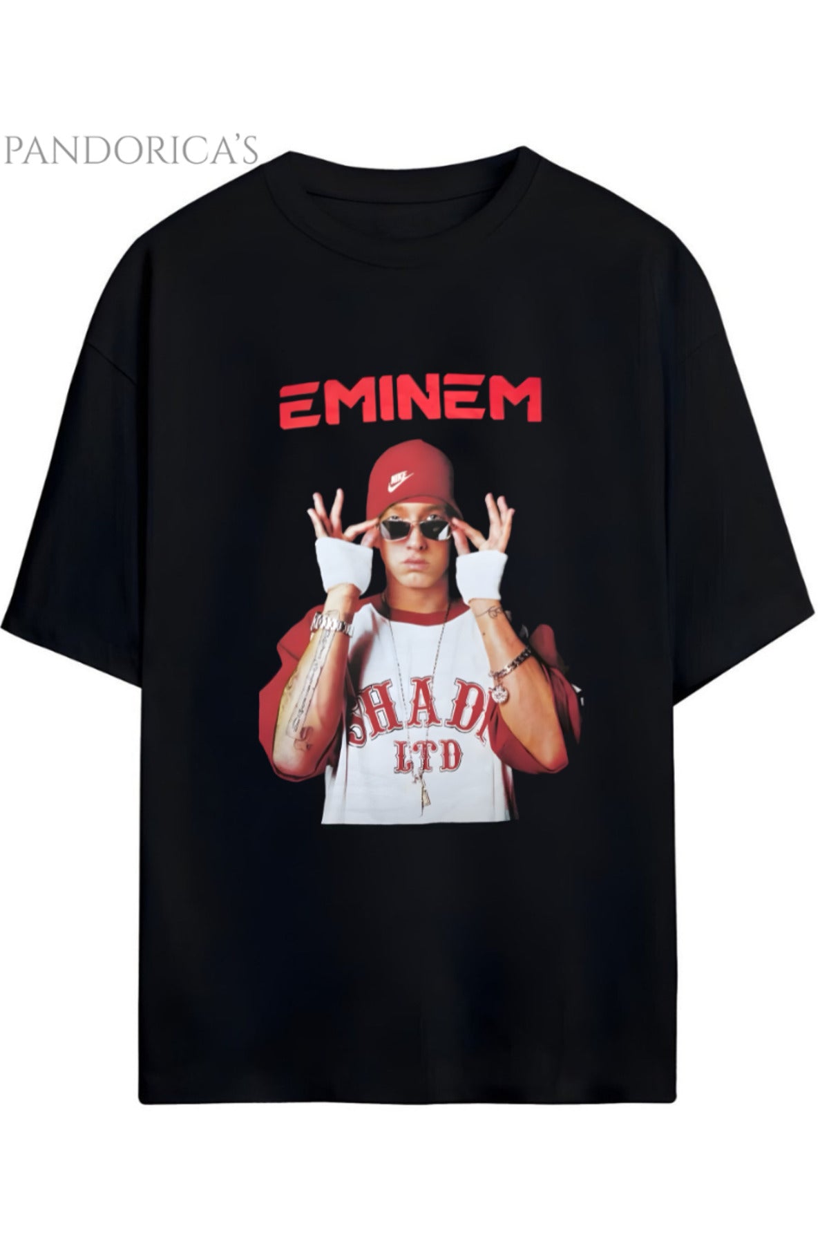 Siyah Eminem Tasarımı Baskılı Yazılı Pamuklu Unisex Tişört - 66