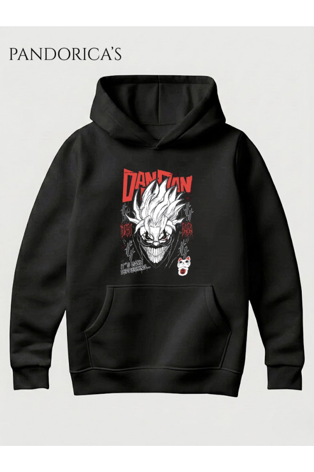 Siyah Dandadan Anime Manga Tasarımı Yazılı Baskılı Unisex Kapüşonlu Pamuklu Sweatshirt Hoodie - 24