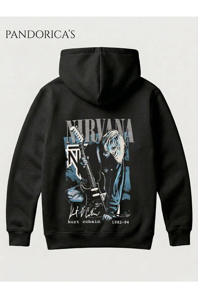 NIRVANA KURT COBAIN Tasarımı Yazılı SIRT Baskılı Unisex Kapüşonlu Pamuklu Sweatshirt Kanguru Cep Hoodie