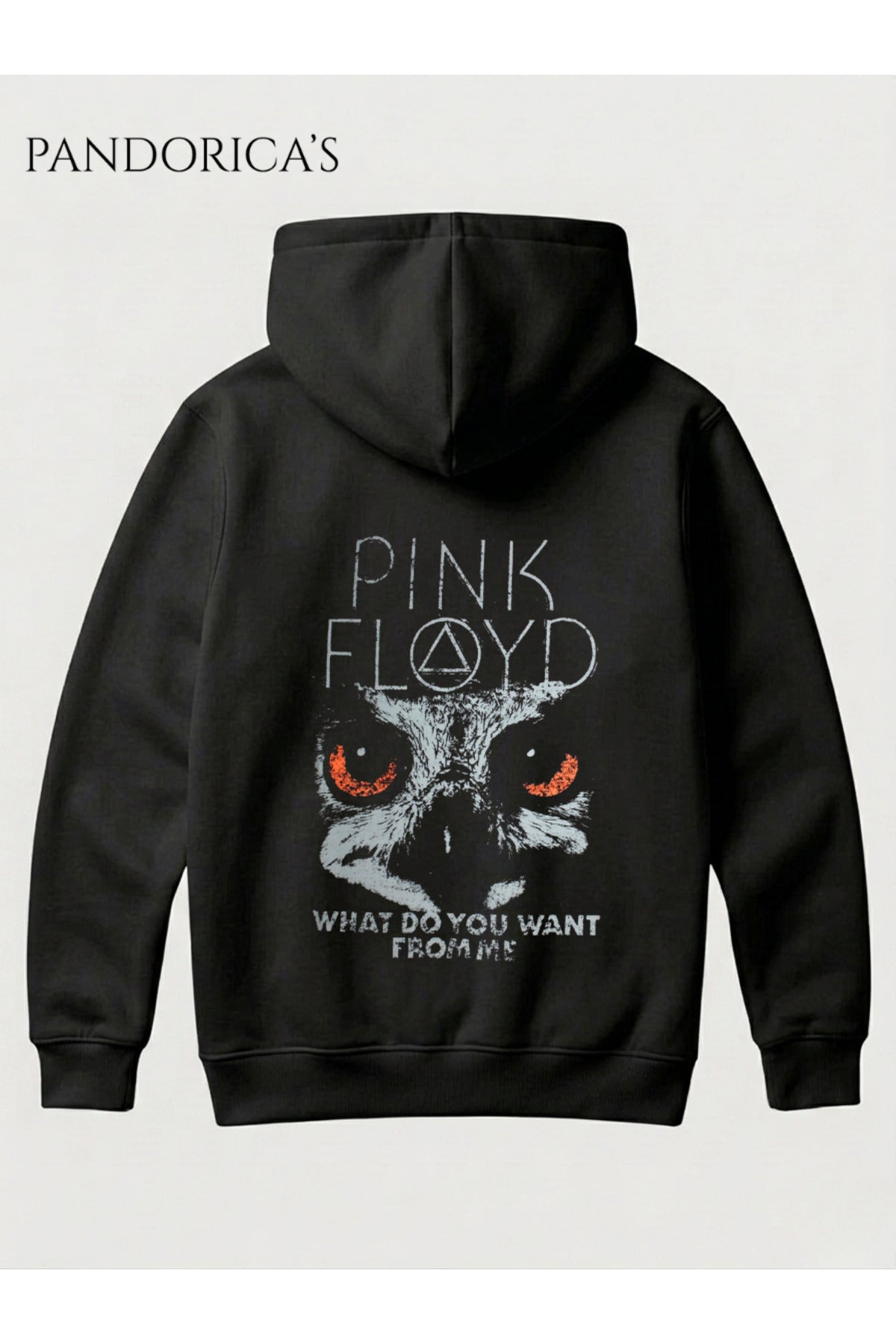 Siyah Pink Floyd Tasarımı Yazılı Sırt Baskılı Unisex Kapüşonlu Sweatshirt Pamuklu Hoodie - 6