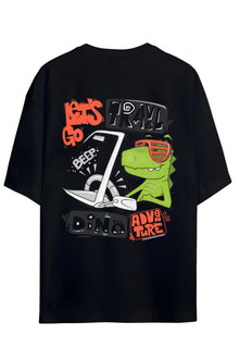 DİNO Tasarım Serisi -Seyyah Dino- Yazılı Dinazor Sırt Baskılı Pamuklu Unisex Tişört
