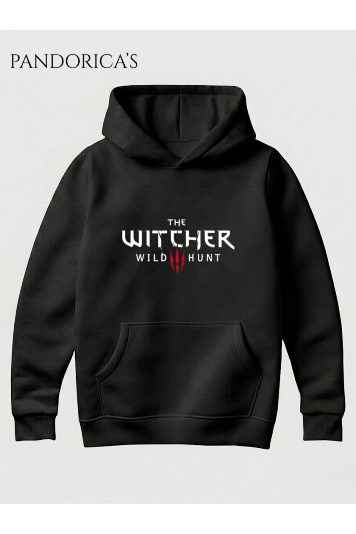 Siyah The Witcher 3 Wild Hunt Tasarımı Yazılı Baskılı Unisex Kapüşonlu Pamuklu Gamer Sweatshirt Hoodie - 96