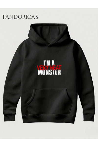 DEXTER Tasarımı " I'M A NEAT MONSTER " İkonik Replik Yazılı Baskılı Unisex Kapüşonlu Pamuklu Sweatshirt Hoodie