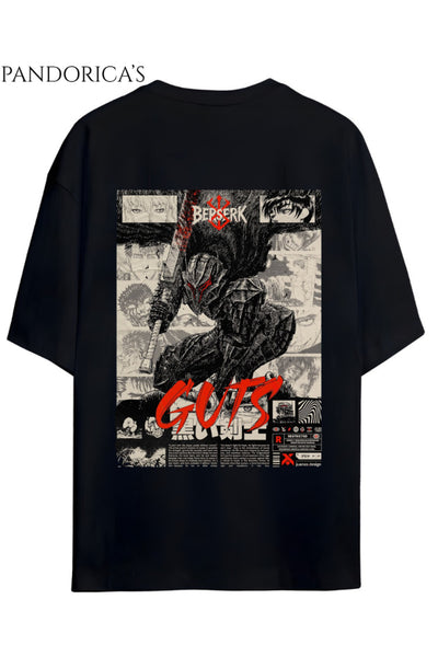 BERSERK Anime Tasarımı Yazılı SIRT VE ÖN Baskılı Unisex Relaxed Kalıp Pamuklu T-shirt