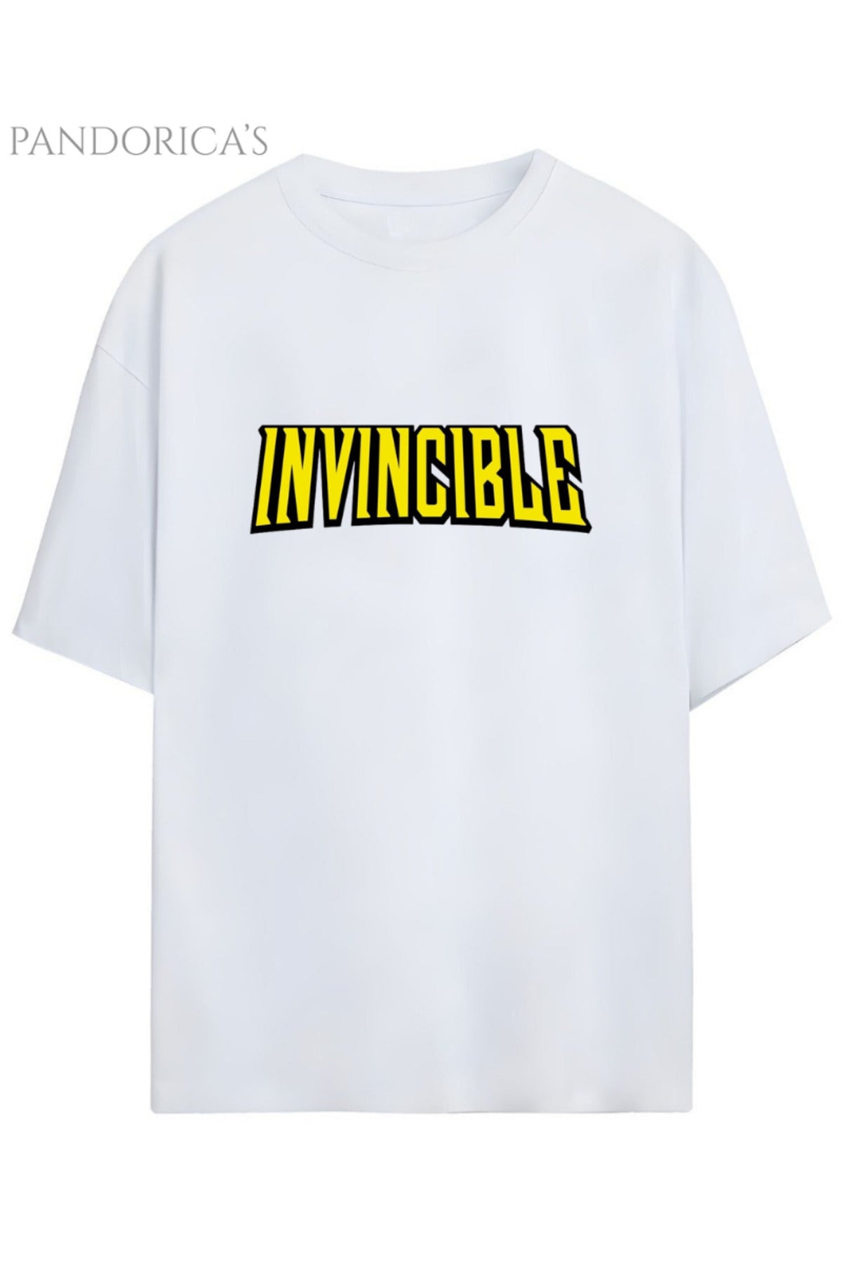 Beyaz Invincible Yazılı Baskılı Pamuklu Relaxed Kalıp Unisex Tişört - 21