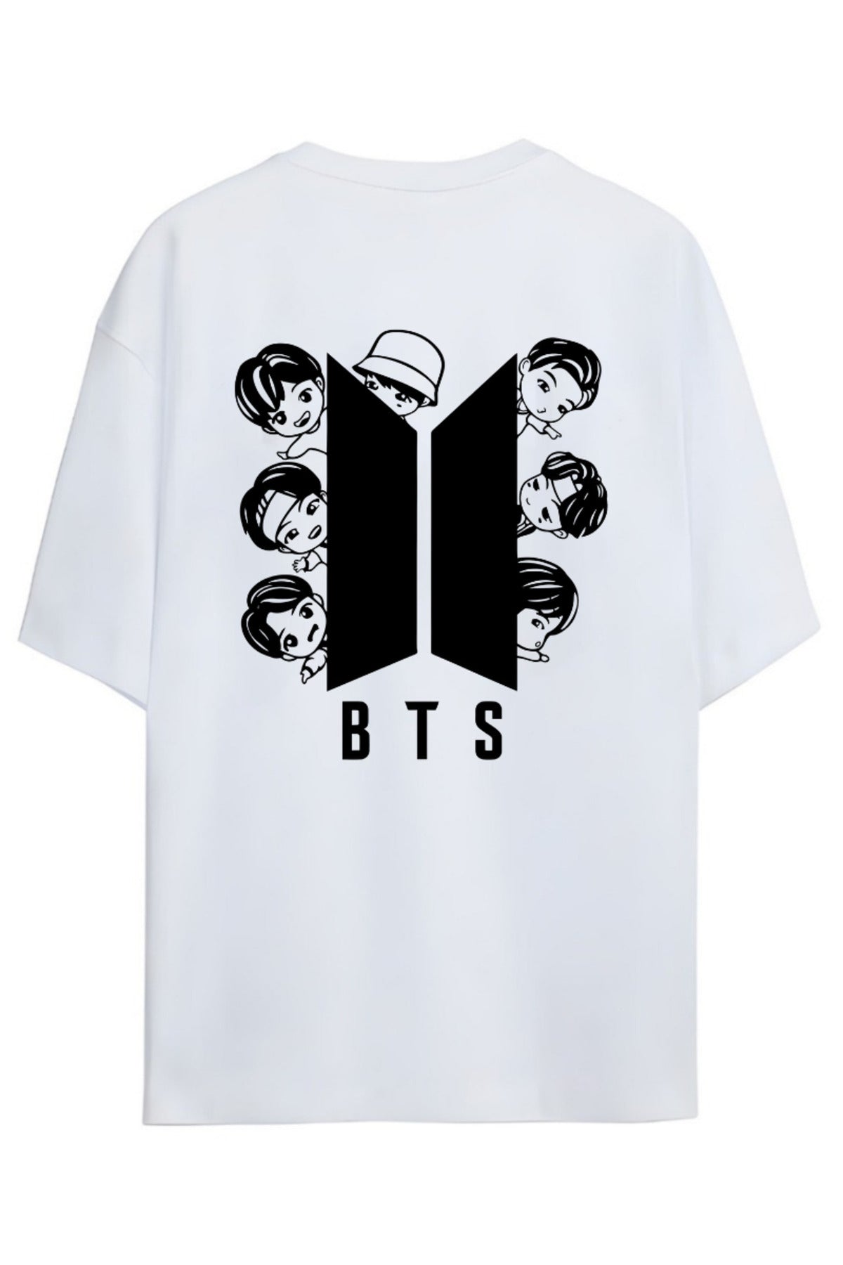 Beyaz BTS K-Pop Yazılı Sırt Baskılı Relaxed Kalıp Pamuklu Unisex T-Shirt - 79