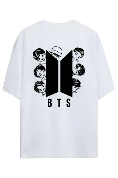 BTS K-Pop Yazılı Sırt Baskılı Relaxed Kalıp Pamuklu Unisex T-shirt