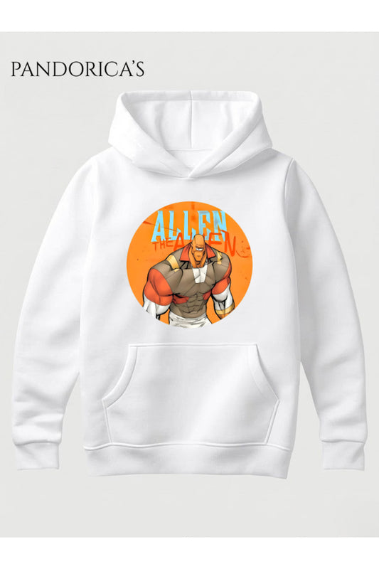 INVINCIBLE Tasarım Serisi "ALLEN THE ALEN" Yazılı Baskılı Unisex Kapüşonlu Pamuklu Sweatshirt (Hoodie)