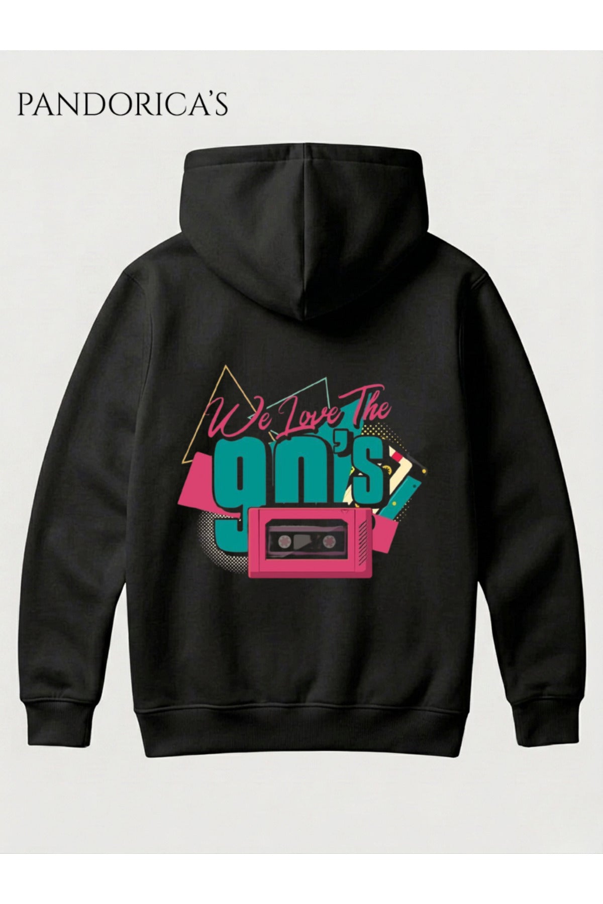 Funky 1990lar Retro Tasarımı "We Love 90's" Yazılı Sırt Baskılı Unisex Kapüşonlu Pamuklu Sweatshirt Hoodie