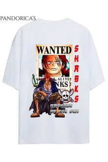 ONE PIECE TASARIM SERİSİ "SHANKS" SIRT BASKILI YAZILI UNISEX PAMUKLU TİŞÖRT