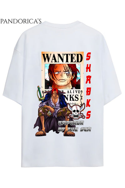ONE PIECE TASARIM SERİSİ "SHANKS" SIRT BASKILI YAZILI UNISEX PAMUKLU TİŞÖRT