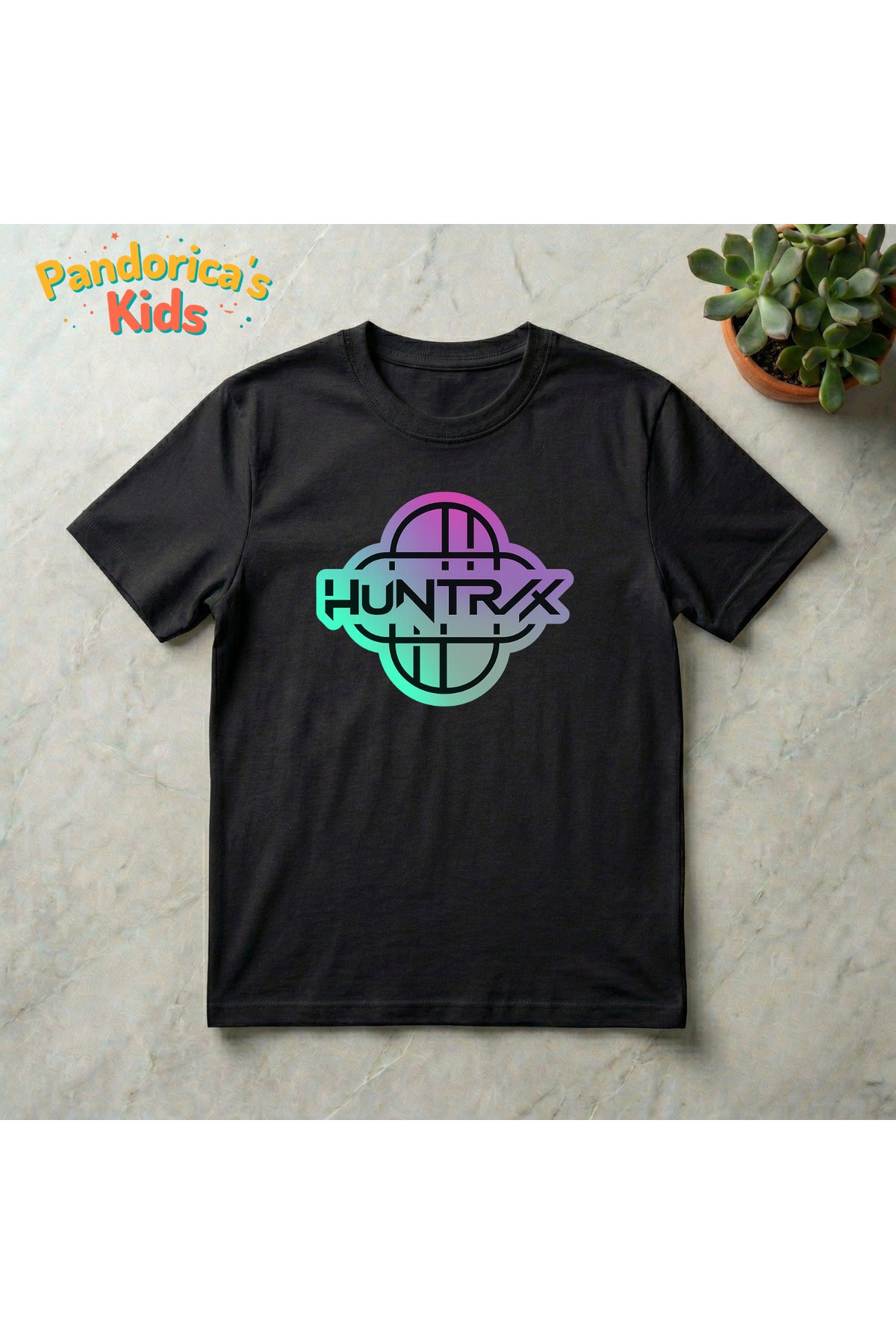 Siyah Pandorica's Kpop İblis Avcıları (Demon Hunters) Tasarımı Pamuklu Unisex Çocuk T-Shirt - 52