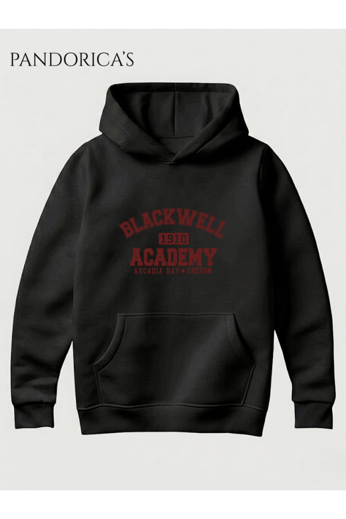 Siyah Life Is Strange Tasarımı "Blackwell Academy Arcadia Bay" Yazılı Baskılı Unisex Kapüşonlu Pamuklu Sweatshirt Hoodie - 6