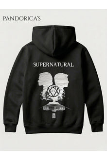 SUPERNATURAL Tasarım Serisi SAM & DEAN WINCHESTER Yazılı SIRT ve ÖN Baskılı Unisex Kapüşonlu Pamuklu Sweatshirt Hoodie