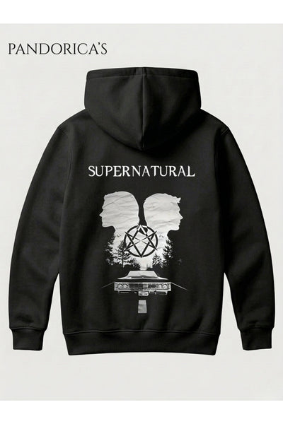 SUPERNATURAL Tasarım Serisi SAM & DEAN WINCHESTER Yazılı SIRT ve ÖN Baskılı Unisex Kapüşonlu Pamuklu Sweatshirt Hoodie