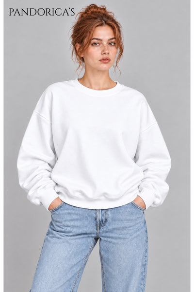 Unisex Düz Baskısız Bisiklet Yaka 3 İplik Şardonlu Pamuklu Relaxed Sweatshirt Kışlık