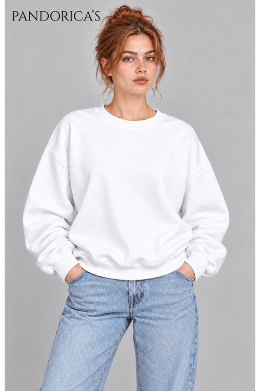 Unisex Düz Baskısız Bisiklet Yaka 3 İplik Şardonlu Pamuklu Relaxed Sweatshirt Kışlık