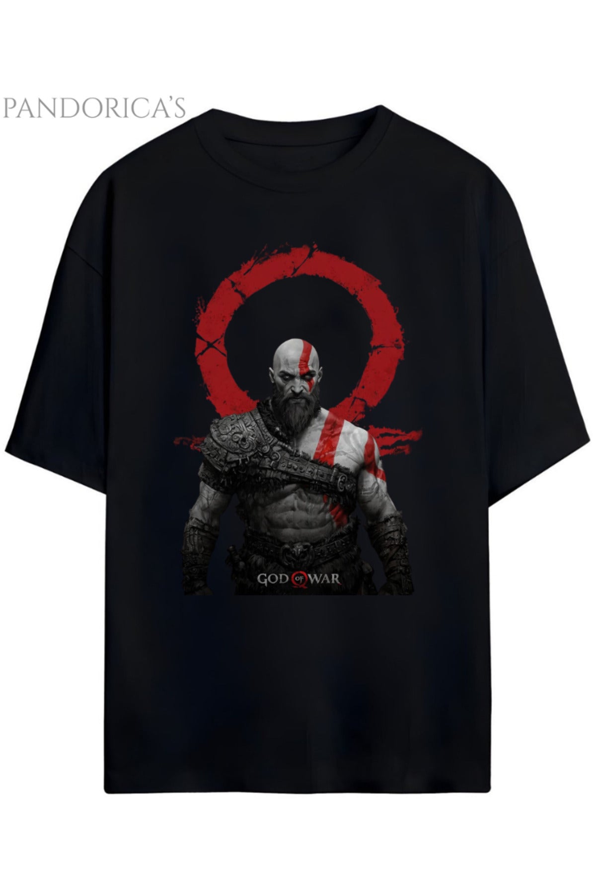 Siyah God Of War Tasarım Serisi Kratos Baskılı Unisex Pamuklu Relaxed Kalıp Gamer T-Shirt - 13