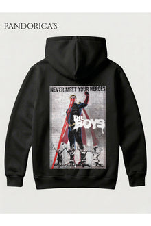 The Boys HOMELANDER Tasarımı "NEVER MEET YOUR HEROES" Yazılı SIRT Baskılı Unisex Kapüşonlu Pamuklu Sweatshirt Hoodie