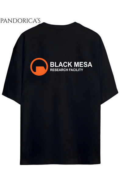 Half Life Tasarım Serisi "BLACK MESA" Sırt ve Göğüs Baskılı Yazılı Pamuklu Relaxed Kalıp Gamer T-shirt