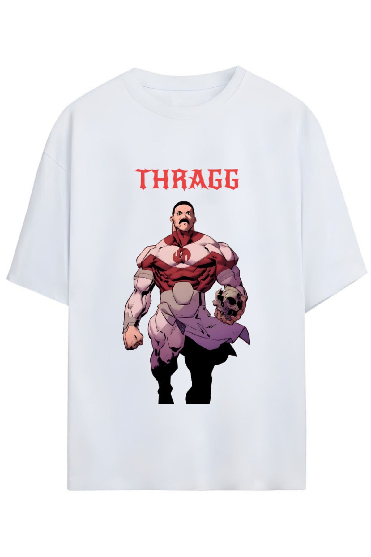 Beyaz Invincible Thragg Yazılı Baskılı Pamuklu Relaxed Kalıp Unisex Tişört - 57