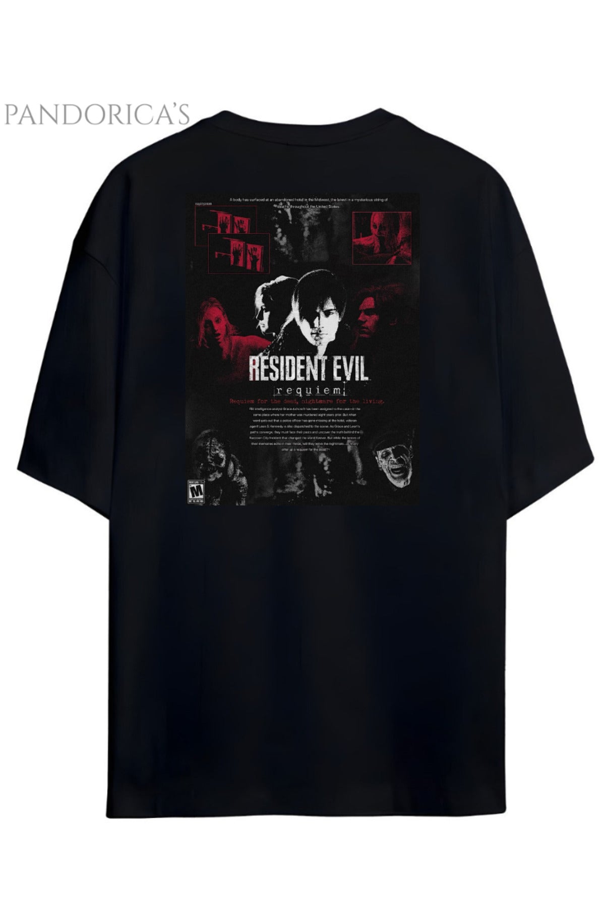 Siyah Pandorica's Resident Evil 9 Leon&Grace Tasarımı Sırt Ve Ön Baskılı Unisex Pamuklu T-Shirt - 73