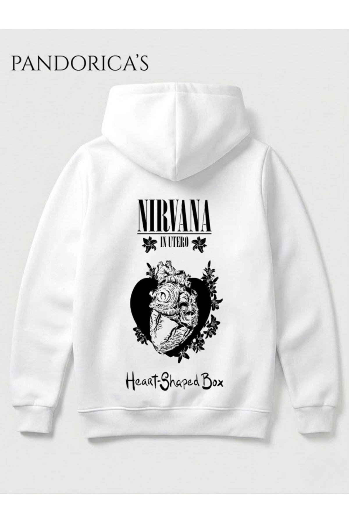 Nirvana "Heart Shaped Box" Tasarımı Yazılı Sırt Baskılı Unisex Kapüşonlu Pamuklu Sweatshirt Hoodie