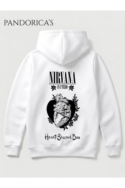 NIRVANA "HEART SHAPED BOX" Tasarımı Yazılı SIRT Baskılı Unisex Kapüşonlu Pamuklu Sweatshirt Hoodie