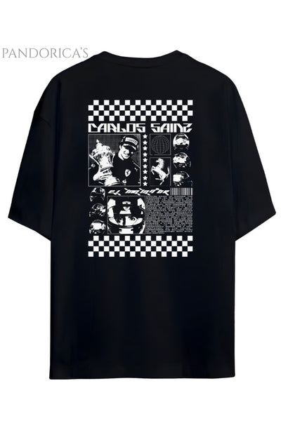 Pandorica's Carlos Sainz Smooth Operator Tasarımı Sırt ve Göğüs Baskılı Unisex Pamuklu T-shirt