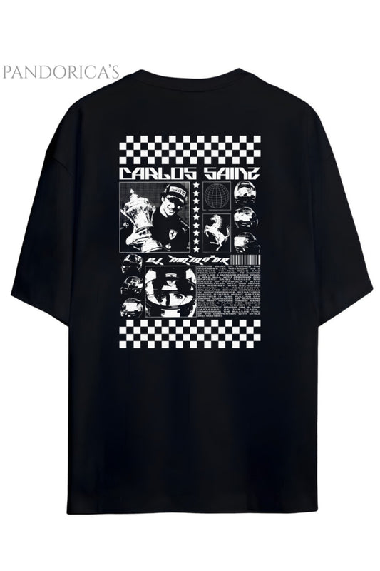 Pandorica's Carlos Sainz Smooth Operator Tasarımı Sırt ve Göğüs Baskılı Unisex Pamuklu T-shirt